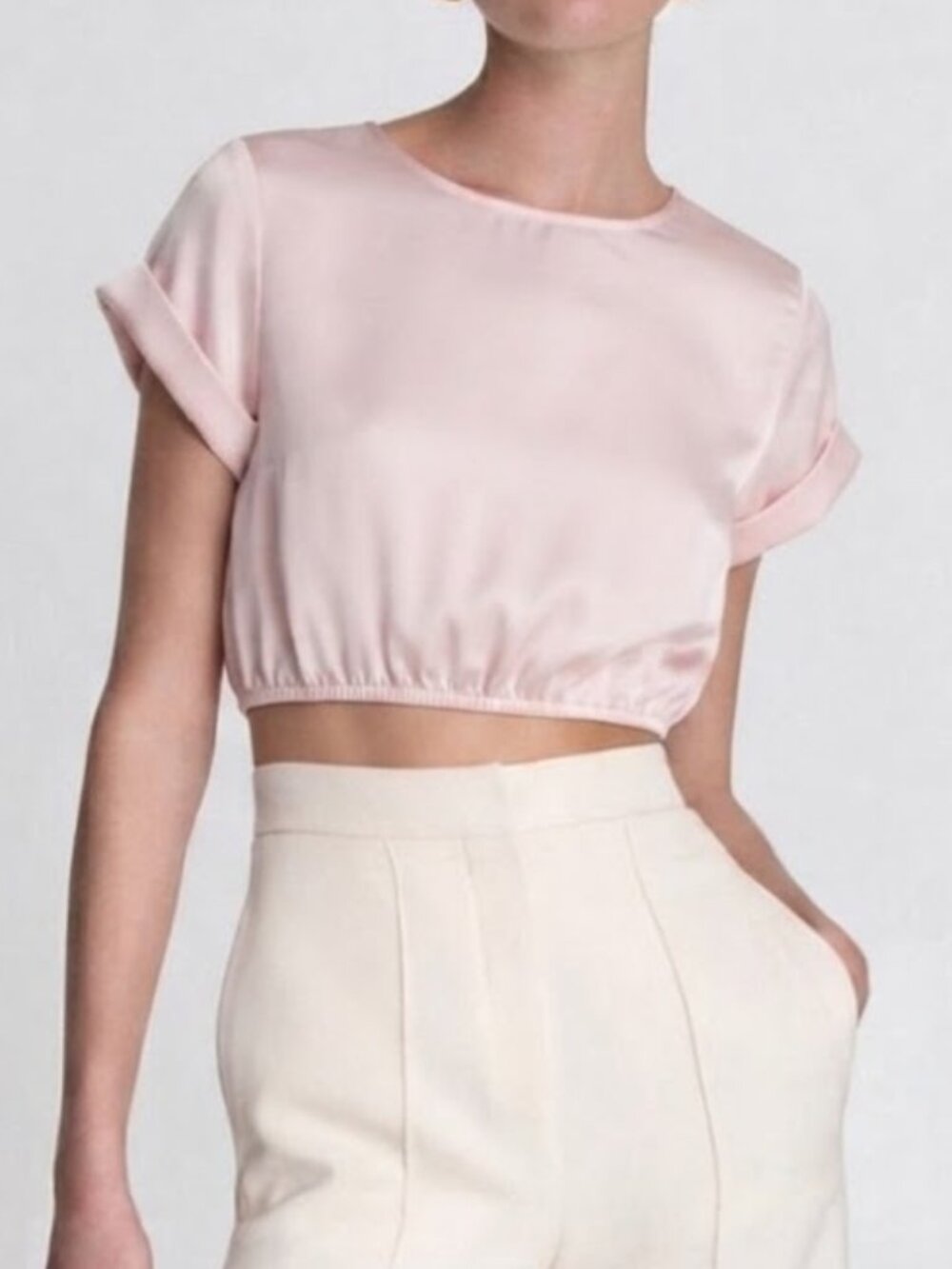 Lottie Moss Cap Sleeve Satin Pink Open Back Crop Top from Pacsun